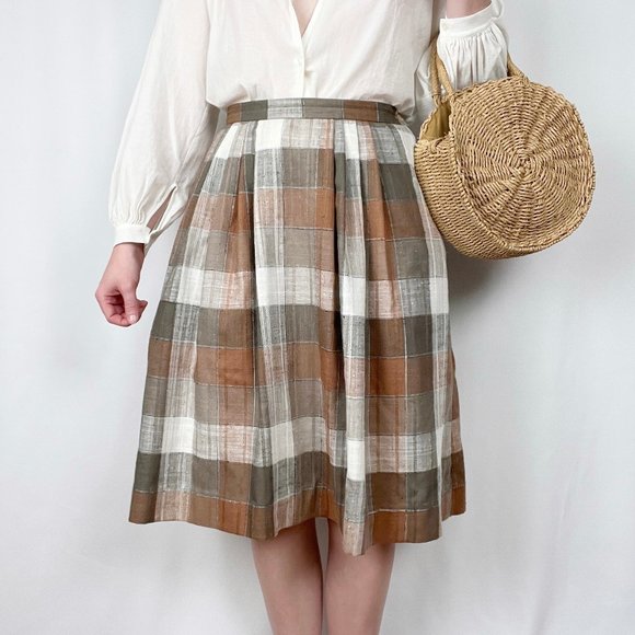 Vintage Union Made Plaid Pleated Midi Skirt High Rise Knit Preppy Tartan Pockets - Picture 2 of 8